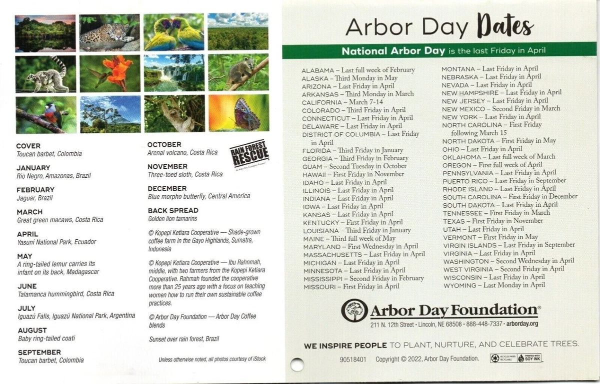 2023 Arbor Day Foundation Rain Forest Rescue 8.25" X 5.25"  Calendar, NEW | eBay
