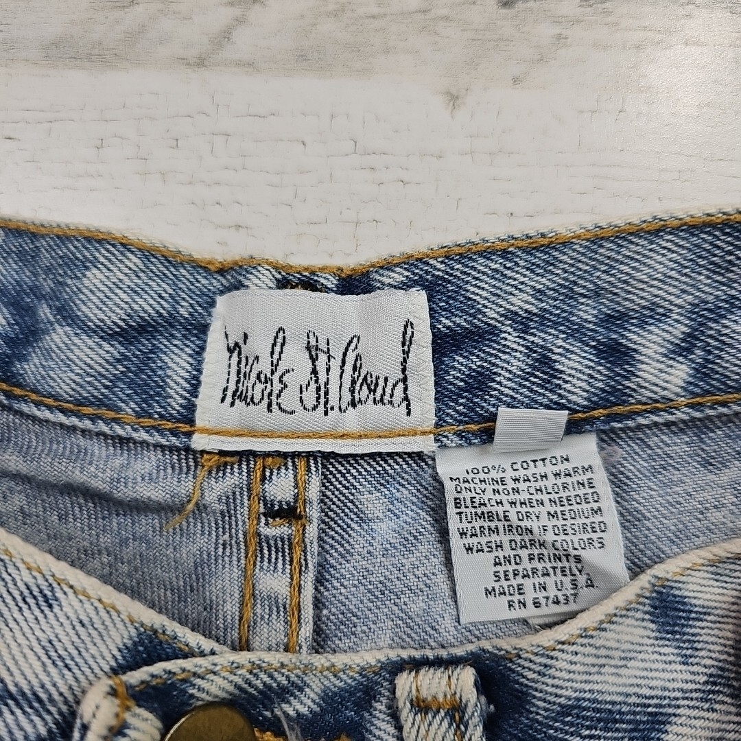 Nicole St. Cloud Denim Skirt Womens 9 Blue Floral Red Palm Trees