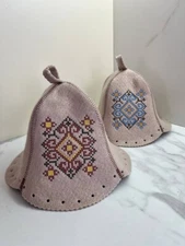 Set 2 Sauna Hat Natural Wool Felt Cap Bath House Kit Schapka Gift Saunahut