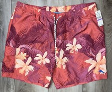 Tommy Bahama Men Swim Trunks Orange Floral Naples Shadow Palm Lined Size XXL New