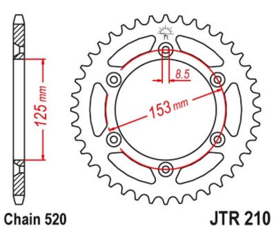 JT HINTERES RITZEL 289 40 FÜR HONDA CRF 230 '09-10,XR 250 '96-07, XR 400 '96-04