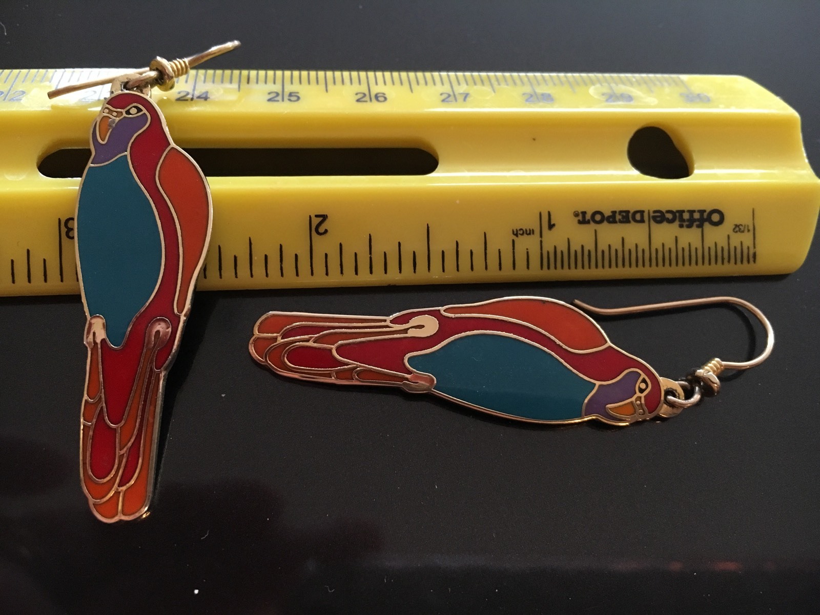 Vintage " Parrot" Laurel Burch 1980s Hook Earrings Te… Gem