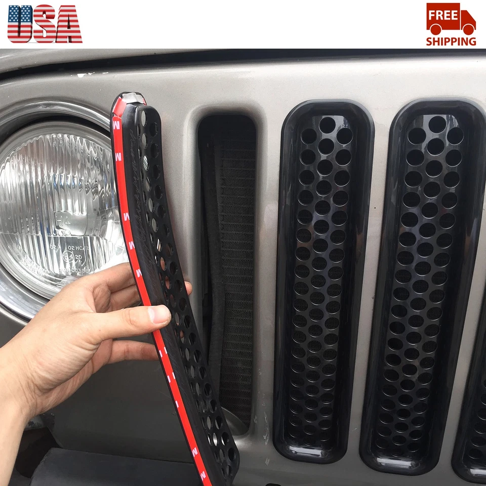 7PCS Black Clip-in Front Grill Mesh Grille Insert Kit For Jeep Wrangler TJ 1997+ - Изображение 3 из 4