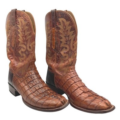 Premium Brown Croc-Embossed Leather Texas Premium Cowboy Boots - Men Crocodile HornBack Orix - Embossed Leather - Square Toe  main image 3