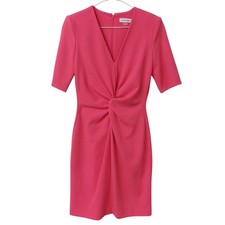 Calvin Klein Coral Pink V Neck Twist Front Sheath Dress Knee Length Size 2