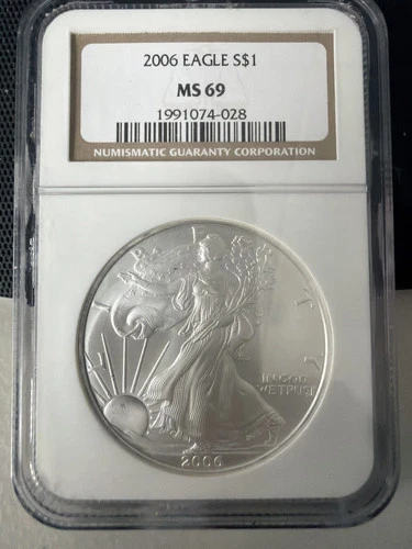 2006 $1 American Silver Eagle 1oz .999 Fine-NGC MS69-Brown Label