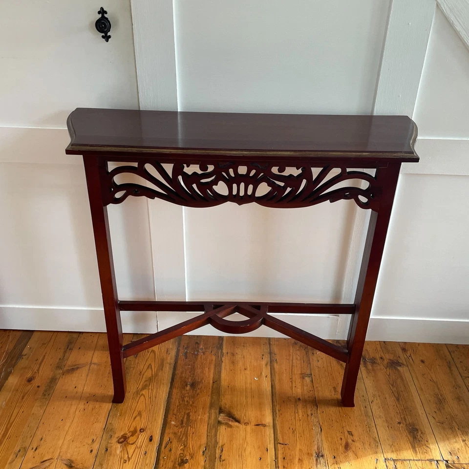 Mahogany Console Table Pierced Apron Vintage Hall Side Table Painted Gold Edge - Image 2 of 4