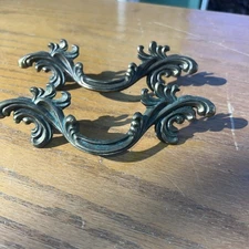 Vintage French Provencial Ornate Drawer Pulls Brass Lot of 2
