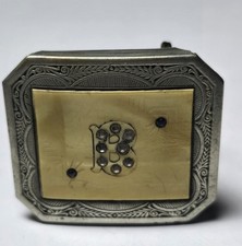 Antique Art Deco "B" SILVER PLATE CELLULOID BELT BUCKLE