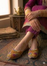 Women Wedding Shoes Brown Handmade Mojaries Punjabi Flip Flops Jutties US 10