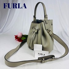 FURLA Handbag MIA STELLA leather GREIGE Authentic From Japan