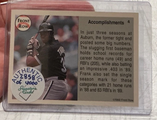 1992 Front Row Frank Thomas Auto Autograph Card #d /4000 - Image 2 of 2