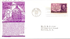 JOSEPH PULITZER JOURNALISM NEWSPAPERS 1947 PURPLE ANDERSON CACHET FDC