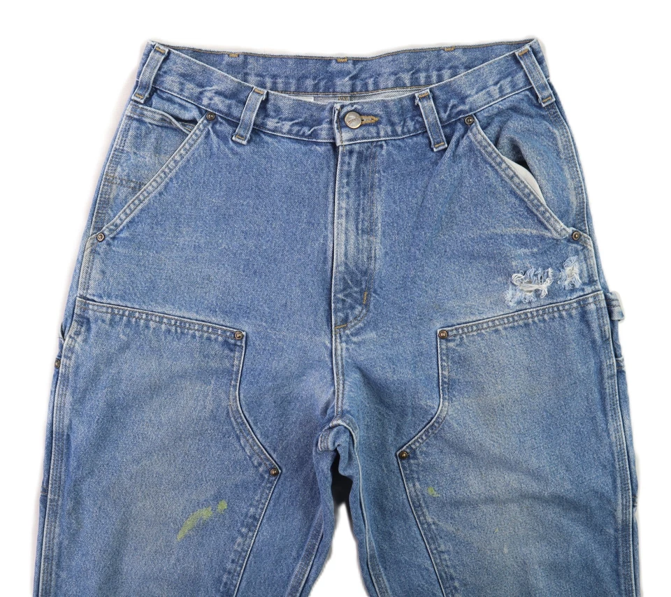 CARHARTT B73 男式 31 X 32 蓝色牛仔双膝伐木工牛仔裤裤子 — 第 4/4 张图片