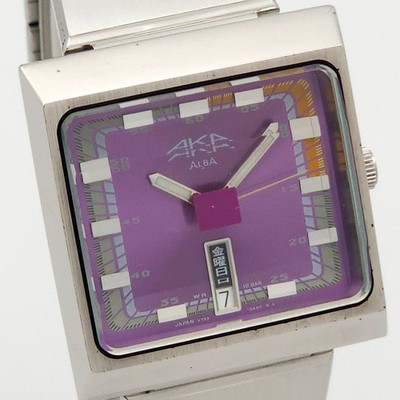 SEIKO ALBA AKA V733-5A40 men Quartz purple Dial Watch Japan Wrist