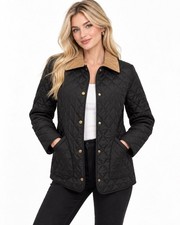 Hunter Rachel Black Quilted Jacket with Corduroy Collar – Size S