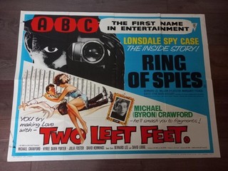 RING OF SPIES & TWO LEFT FEET 1965 DOUBLE BRITISH QUAD POSTER WILLIAM SYLVESTER