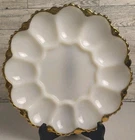 Anchor Hocking 1950s Fire King Milk Glass Deviled Egg Plate Dish 22K Gold Trim