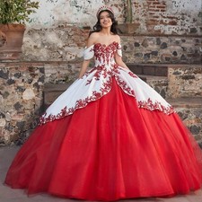 Princess Red Quinceanera Dresses Off Shoulder AppliqueBow Birthday Party Sweet16