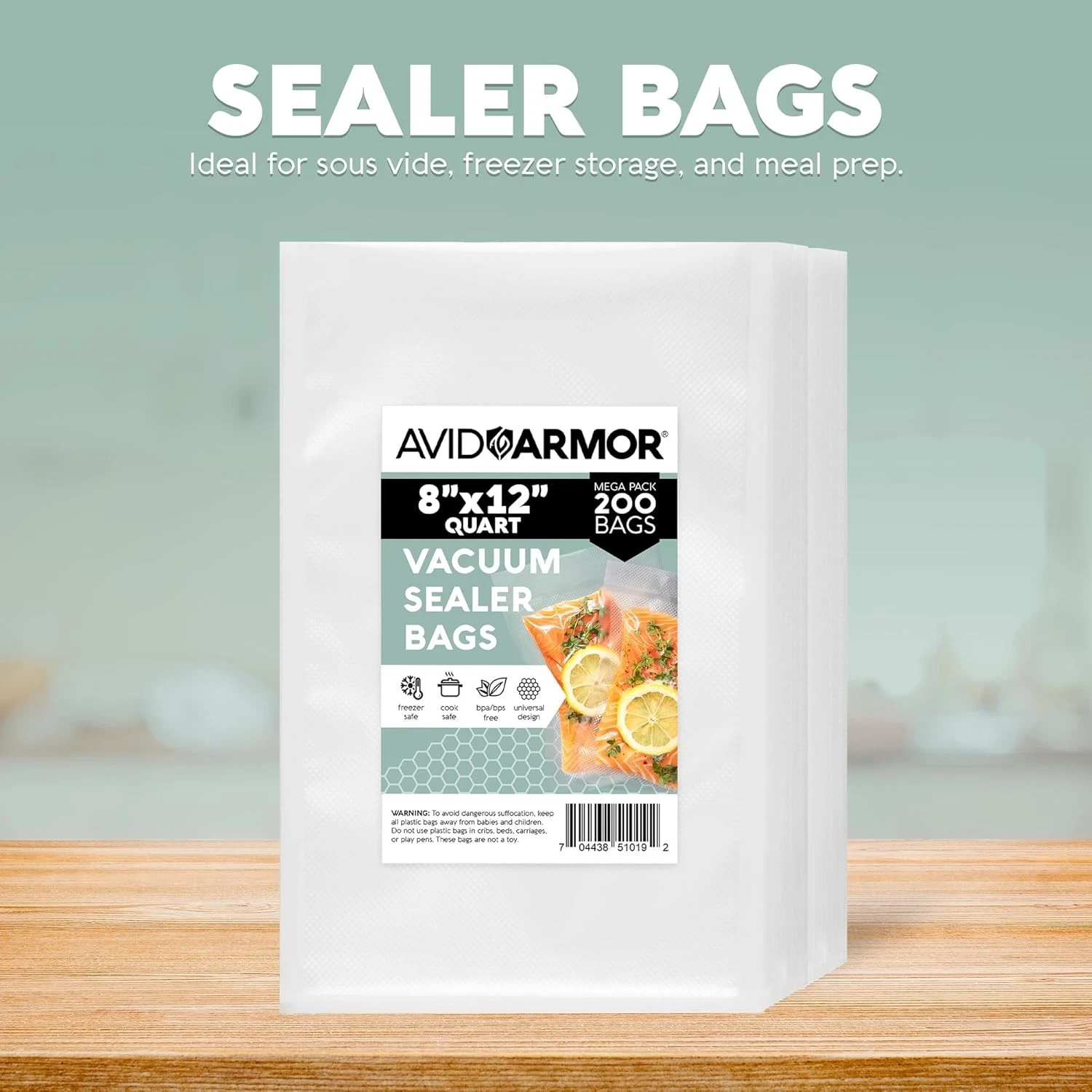 Avid Armor Vacuum Sealer Bags 8"x12" 200 Quart Vacuum Seal Bags Pre-cut Food Saver Bags - Thumbnail 5