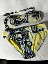 M&S Yellow/Aqua Leaf Print Bikini Top Size 14 Bottoms Size 12