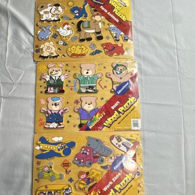 RoseArt Educational Wood Puzzle Set - Bears, Farm Animals, Work Zone, Lot of 3