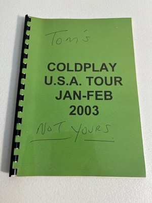 Coldplay 2003 USA Tour Original Crew Itinerary Tom Golseth A Rush of Blood Tour
