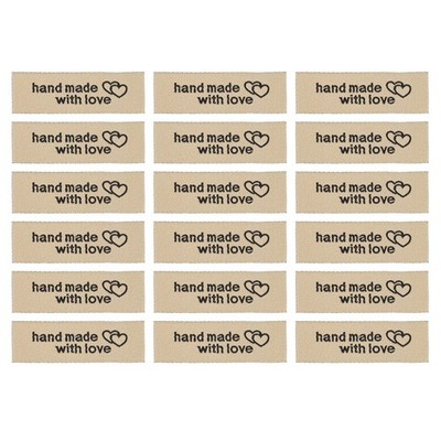 40pcs Sewing Labels, Handmade with Love Labels Satin Embossed Tags (Brown)