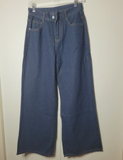 Jeans Womens Blue Medium Wash Wide-Leg Denim ...