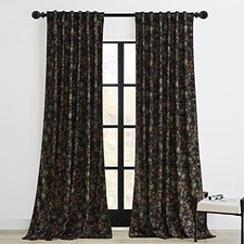 Black Velvet Curtains 96 inches Long, 52"W x 96"L Pack of 2 Floral Black