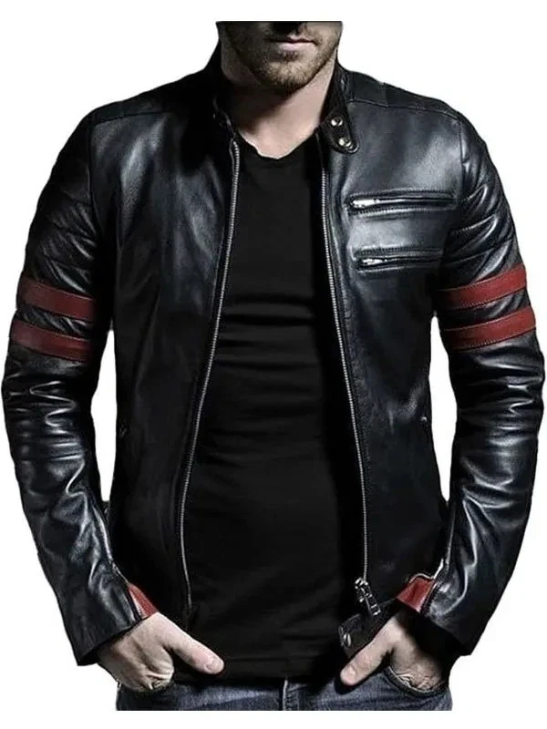 Men's Lambskin Leather Jackets Yellow Puffer & Black Motorcycle Handmade - Image 2 of 4