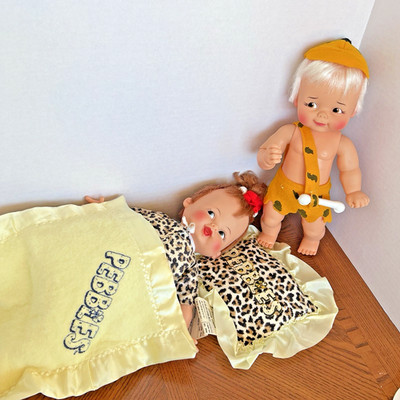 Ideal Pebbles & Bam Bam Dolls Hanna Barbera Blanket Pillow Vintage Flintstones