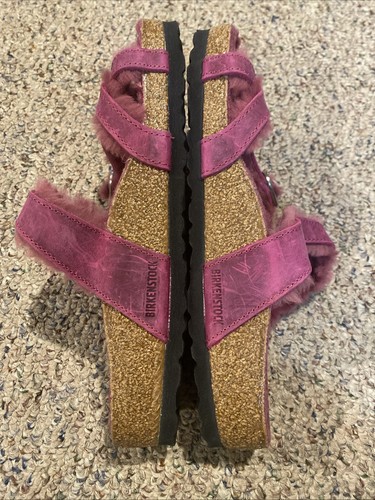 Birkenstock Mayari Shearling Fuchsia Oiled Leather Sandals Size: 38 - Picture 5 of 6