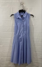 Ann Taylor Factory Women's Blue Sleeveless Shirt Dress Pleated Tie Back Sz 4P