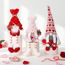 3 Pcs Valentines Day Decorations Red Gnome with Long Legs Valentines Decor Pink