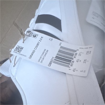 adidas Grand Court 2.0 K GW6511 White/Black Low Top Lace-Up Sneakers