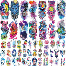 86 Sheets Temporary Tattoo, 14 Sheets Large Half Arm Fake Flower Cat Owl Lion Ta