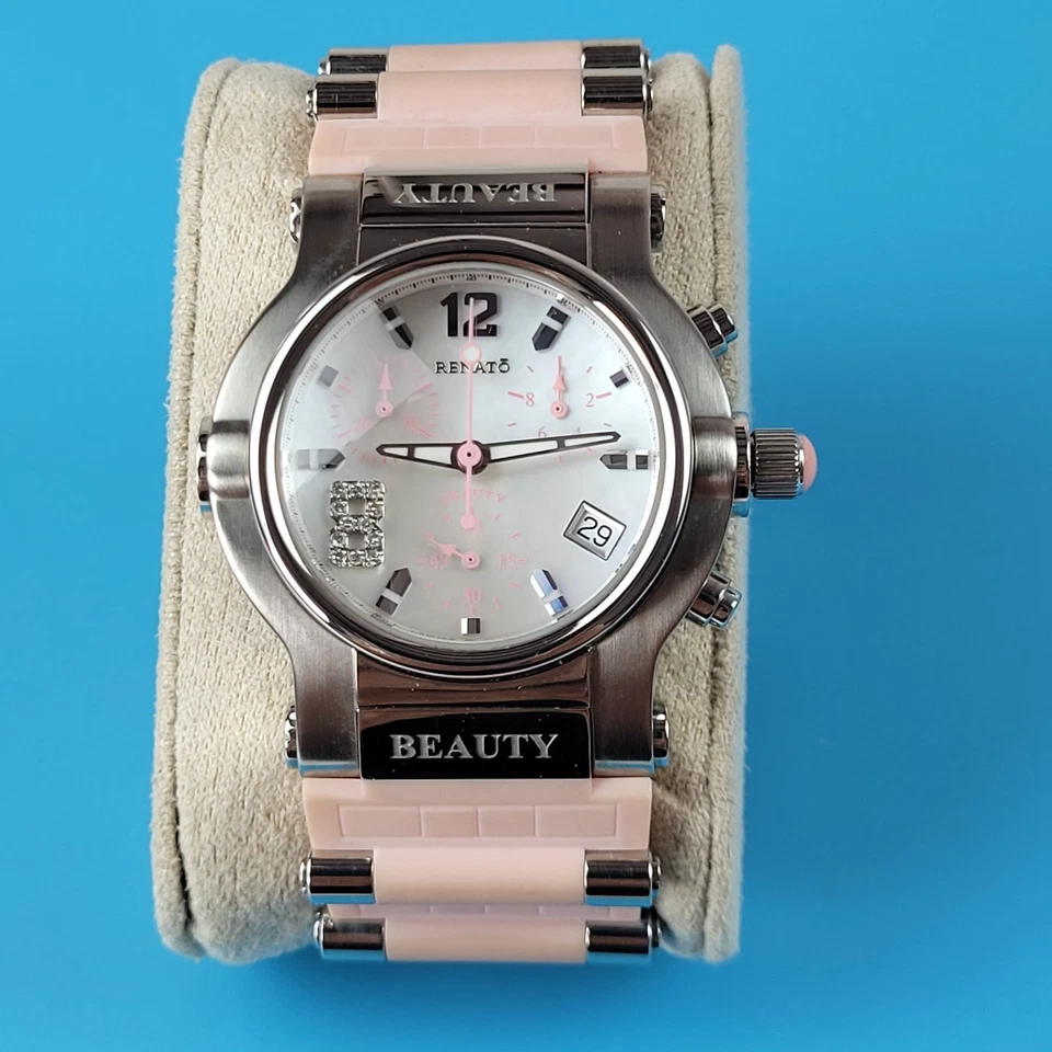 Reloj suizo Renato Beauty diamante cronógrafo esfera rosa sin circular VS diamantes Foto 2 de 4
