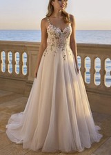 Farbiges Blumen Spitze Hochzeitskleid Brautkleid 32-60 Träger Garten Bohemian