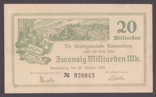 Ravensburg, gmina miejska; 20 miliardów marek z 25 października 1923 roku