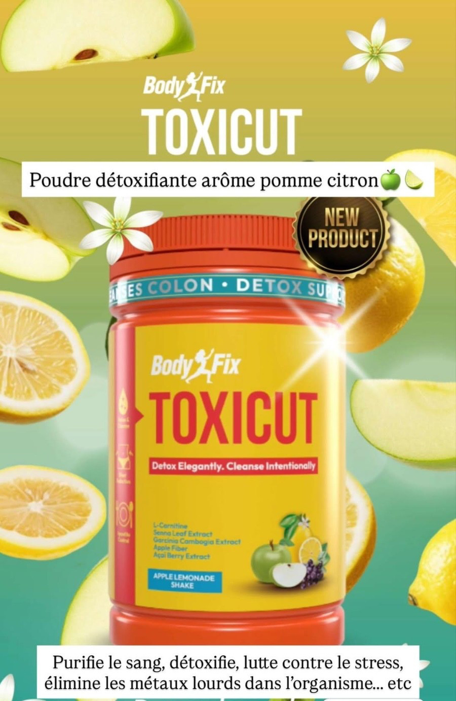 Boisson détox minceur BodyFix TOXICUT par Satin | Fibres et plantes transit et ventre plat 300g