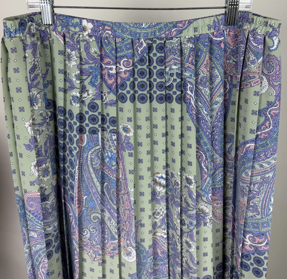 Falda plisada vintage para mujer 18/2X talla grande midi verde salvia pastel cachemira Foto 2 de 4