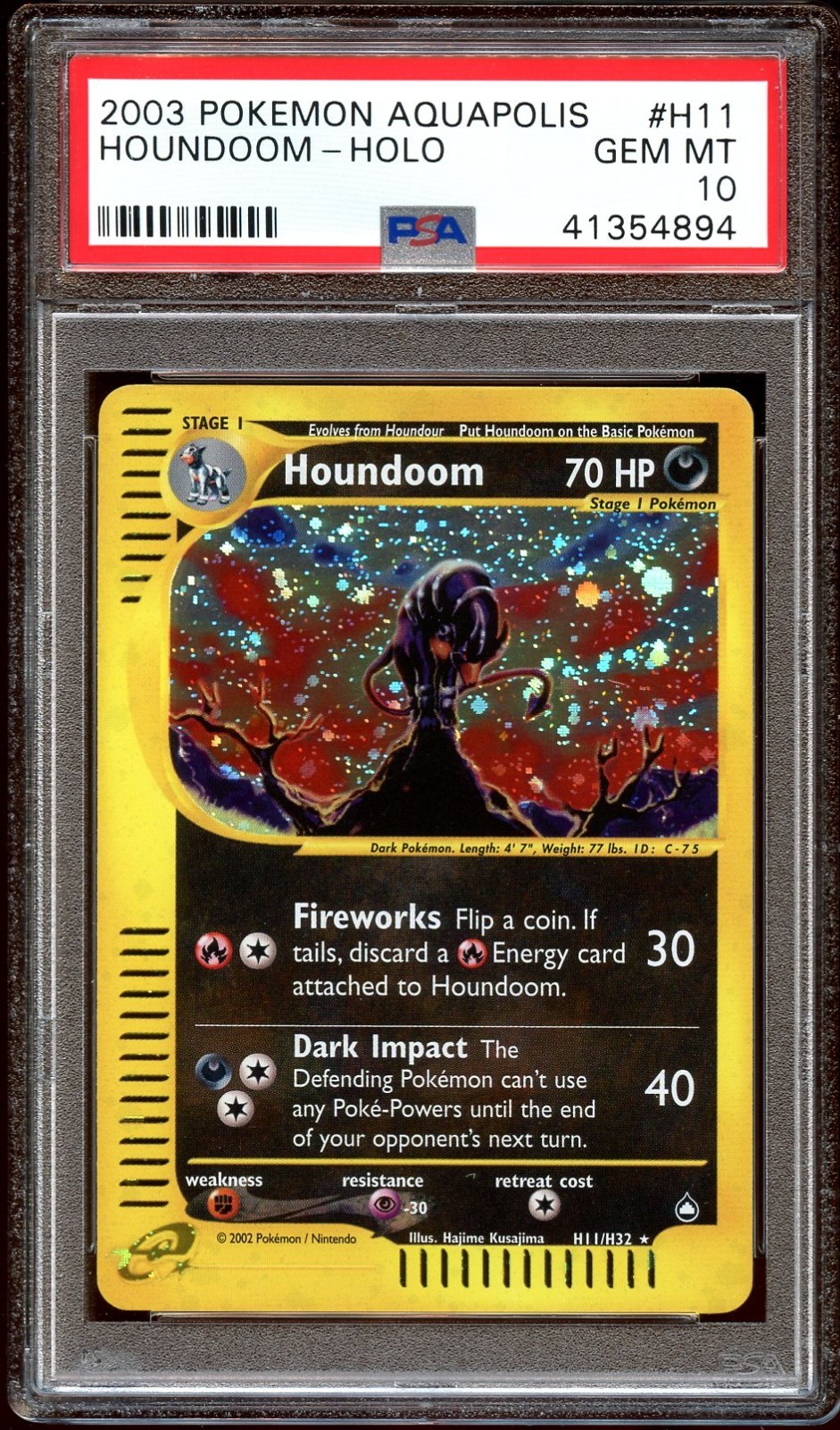 PSA 10 GEM MINT Houndoom H11/H32 HOLO RARE Aquapolis Pokemon Card