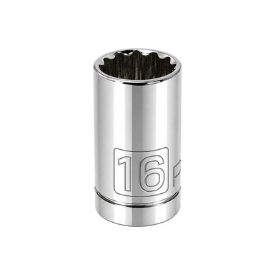 Powerbuilt 1/2 Inch Drive x 16 MM 12 Point Shallow Socket - 642014