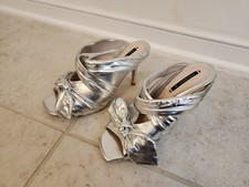 Zara Metallic Silver Grey Shoes Heels Bows Pumps Size 6 36 
