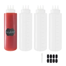 4 Pack 32oz Squeeze Bottles 3-Hole Condiment Dispensers for Sauce & BBQ