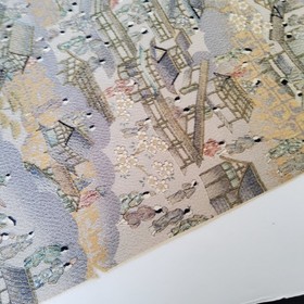 Old Town #B 14x66 LONG Hand Painted Vintage Japanese Chirimen Silk Fabric CK26