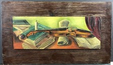 Quadro scolpito Mid Century moderno violino trompe L'oeil firmato Martuzzi