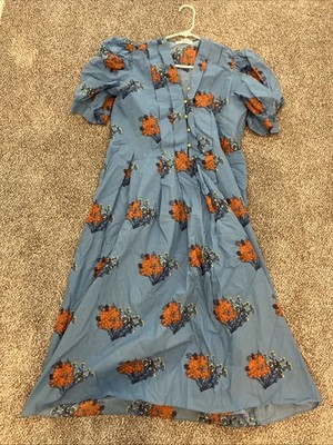 Women s Blue Floral Buttoned Midi Sundress