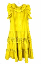 Ulla Johnson Size 4 Gold Ruffles Tiered Designer Dress Maxi